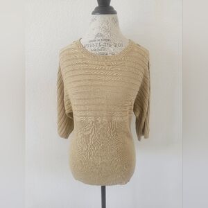 Joseph A Gold Lurex Quarter Sleeve Dolman Sweater Size L